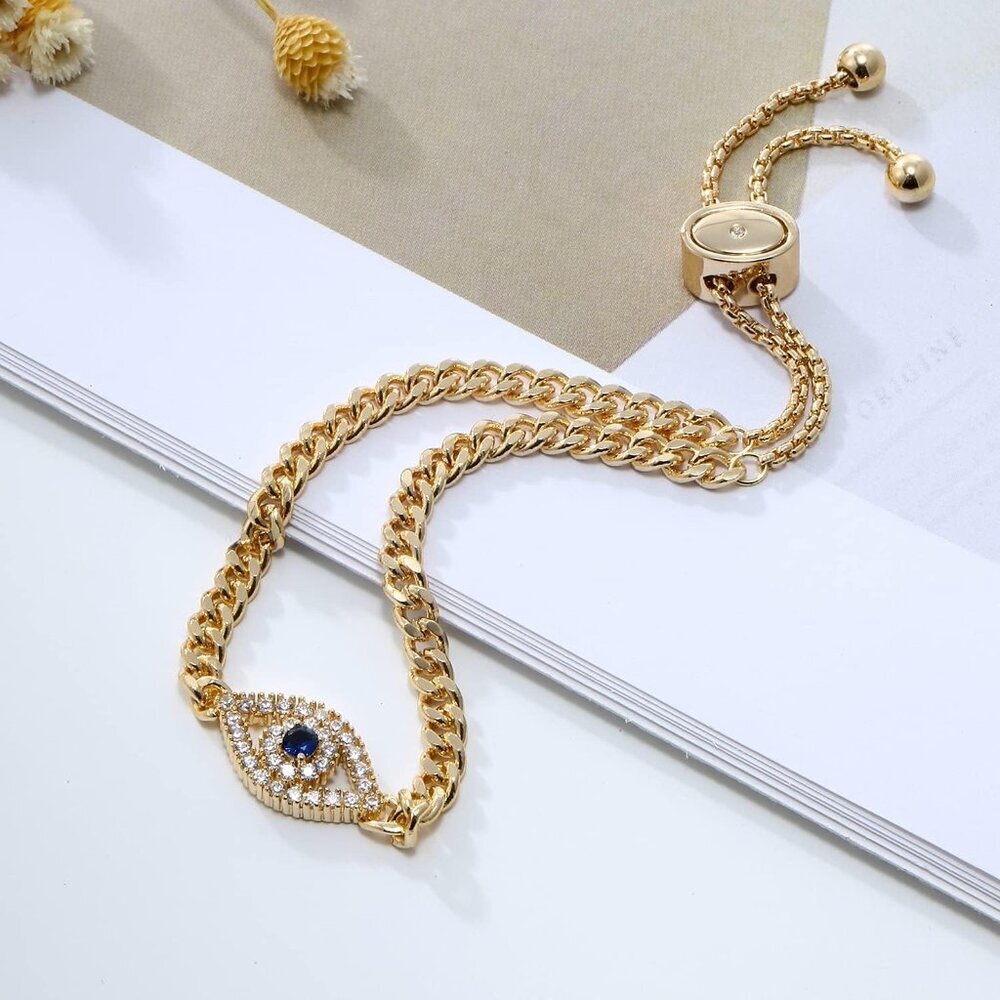 Evil Eye Bracelet, Sideway Cross Bracelet, Silver/Gold/Rose Gold Bracelet for Wo - Picture 4 of 7